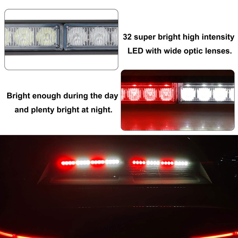 ASPL 2x16.8 inch Emergency Flashing LED Traffic Advisor Strobe Light Bar 32LED 26 Flash Patterns Interior Safety Warning Lights (Red/White) - Image 3